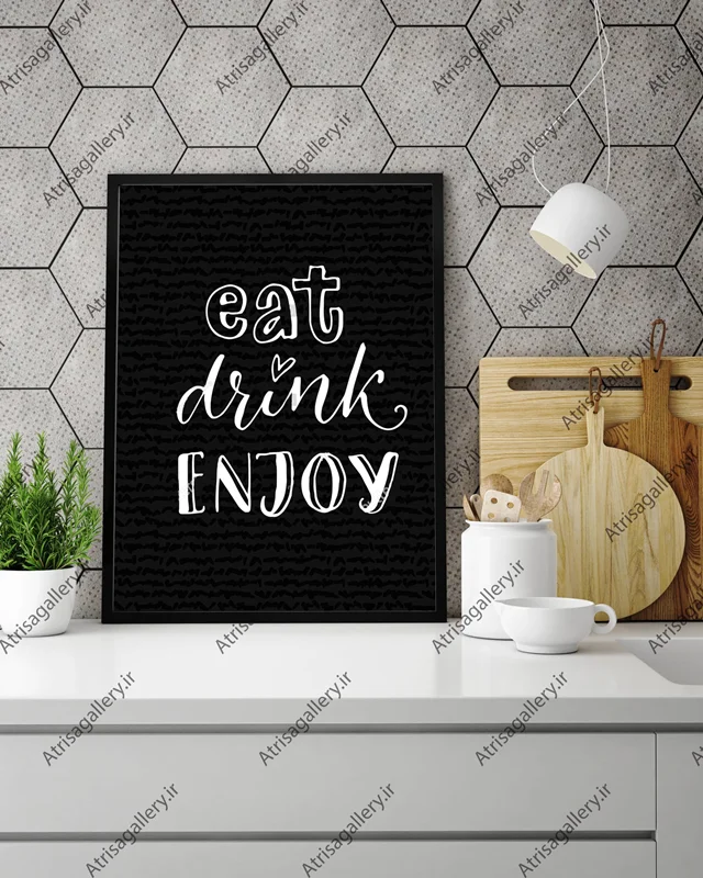 تابلو آشپزخانه eat drink enjoy black