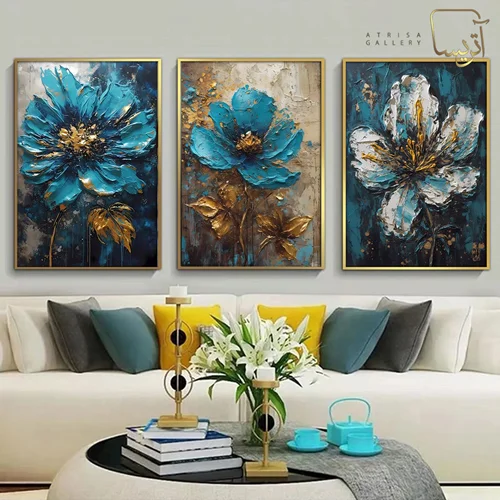 تابلو دکوراتیو طرح گل مدرن مجموعه سه عددی
