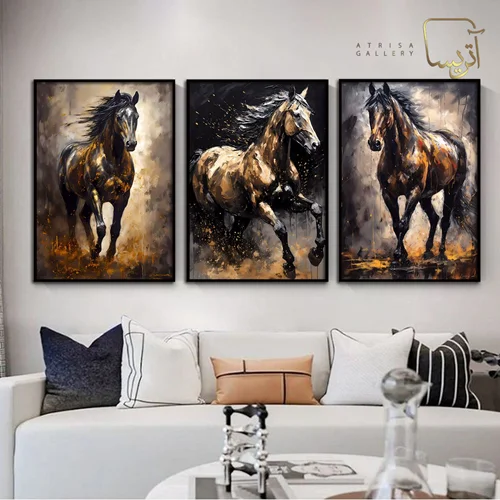 تابلو دکوراتیو طرح اسب مدرن مجموعه سه عددی