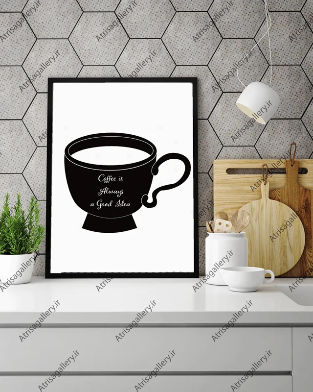 تابلو آشپزخانه coffee always good idea black