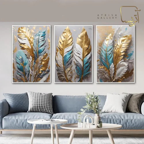 تابلو دکوراتیو سه تکه طرح پر مدرن