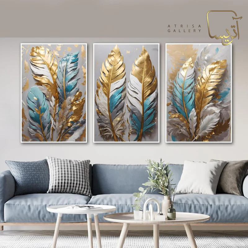 تابلو دکوراتیو سه تکه طرح پر مدرن