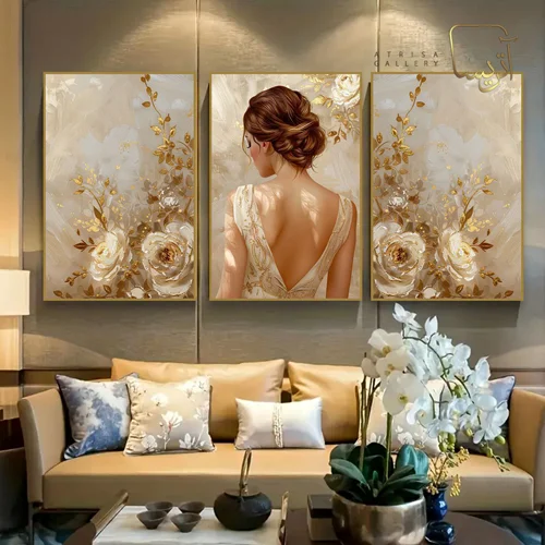 تابلو طرح دختر و گل مدرن