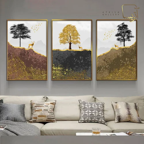 تابلو دکوراتیو طرح درخت مدرن مجموعه سه عددی
