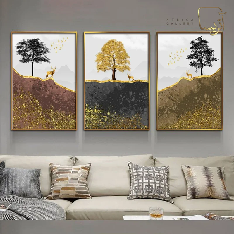 تابلو دکوراتیو طرح درخت مدرن مجموعه سه عددی