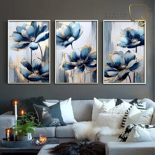 تابلو دکوراتیو طرح گل مدرن مجموعه سه عددی