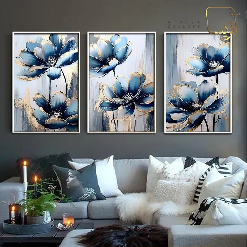 تابلو دکوراتیو طرح گل مدرن مجموعه سه عددی