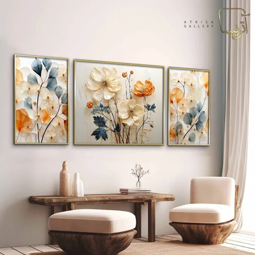 تابلو دکوراتیو طرح گل مدرن مجموعه سه عددی