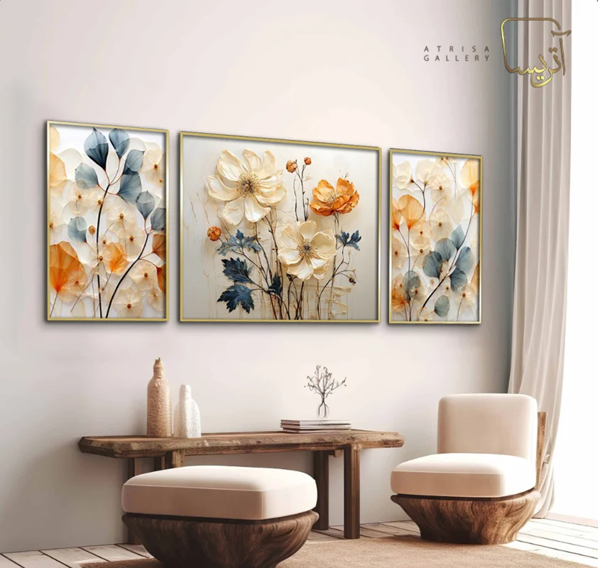 تابلو دکوراتیو طرح گل مدرن مجموعه سه عددی
