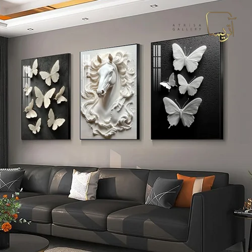 تابلو طرح اسب و پروانه مدرن