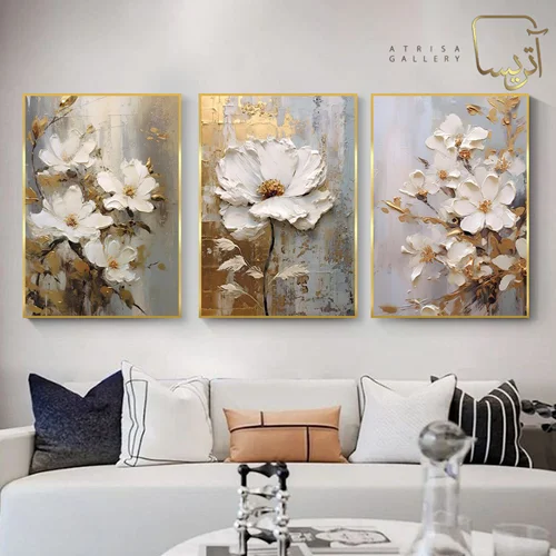 تابلو دکوراتیو طرح گل مدرن مجموعه سه عددی